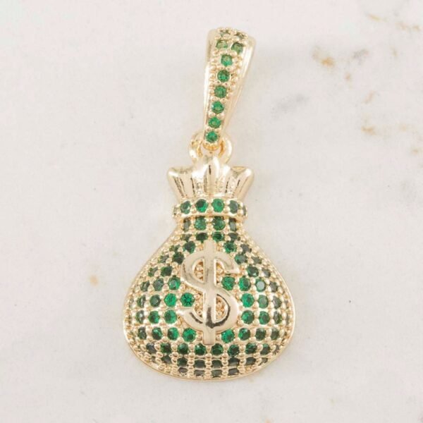 DIJE BOLSA DE DINERO ESMERALDAS 18mm x 12mm