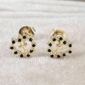 TOPO CRUZ CORAZON CIRCONES NEGROS 8mm TOPO CRUZ CORAZON CIRCONES NEGROS 8mm